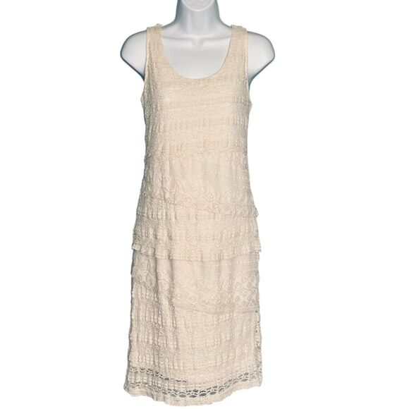 Michael Edwards Sleeveless Lace Dress Medium Beige Knee Length Whimsygoth Party - Picture 1 of 10
